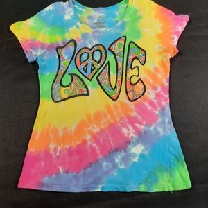 Size 14/16 Girls Teen Tie Dye Funky Love Peace Sign T-shirt
